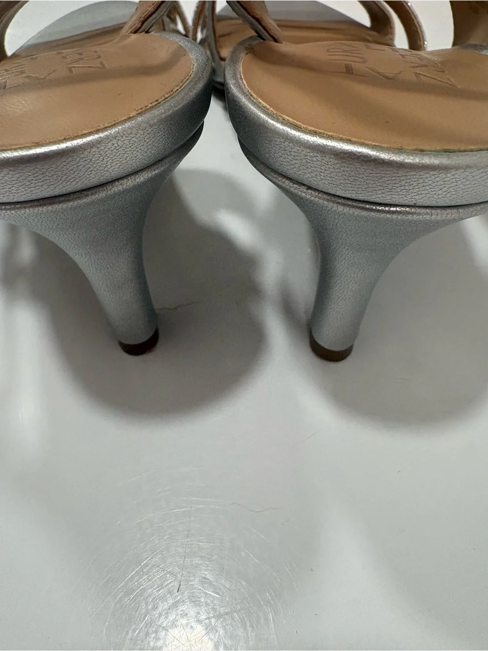 Naturalizer Silver Glitter Strappy Mid-Heel Sandals